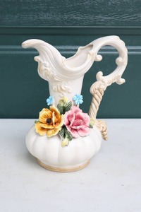 lot 177 image: Vintage Ceramic Vase Pitcher with Relief Rose Made in Italy