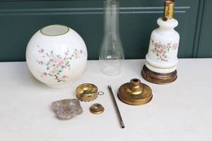 lot 186 image: Antique Hand Painted Hurricane Lamp Project