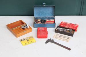 lot 187 image: Vintage Tools Micrometer Caliper THE L. S. STARRETT CO., Aline Wood Kit, Craftsman Bits Etc