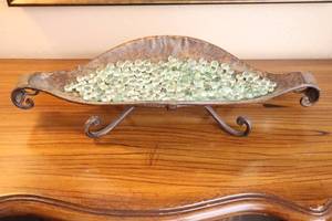 lot 205 image: Home DeCor Hammered Metal Tin Bowl Centerpiece WGlass Gems