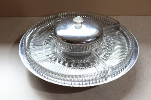 lot 278 image: MCM Mid-Century Mod Kromex Lazy Susan Chrome Glass Divided Serving Relish Tray - 13
