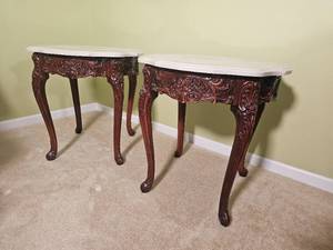 lot 30 image: Concrete Top Ornate Mahagany Finish Victorian Side Tables