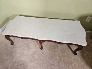 lot 31 image: Concrete Top Ornate Mahagany Finish Victorian Cocktail Table