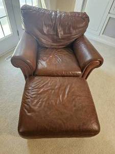 lot 15 image: Handsome Leather Mart Brown Leather Tac Rolled Armchair