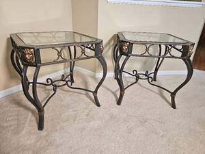 lot 57 image: Contemporary Steel Frame Side Tables with Lions Head Elements