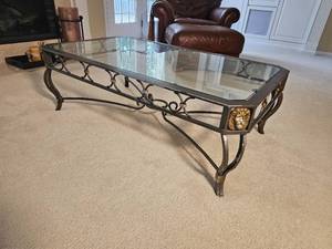 lot 58 image: Contemporary Steel Frame Cocktail Table with Lions Head Elements