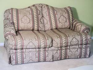 lot 32 image: Elegant Pattern Plush Luxury Loveseat - Shirley - Taupe Striped Jacquard