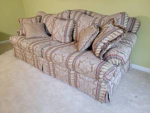 lot 33 image: Elegant Pattern Plush Luxury Sofa - Shirley - Taupe Striped Jacquard