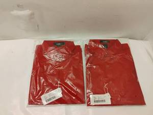 lot 43 image: 2 NEW CORE 365 RED LONG SLEEVE BUTTON UP SHIRT SIZE MEDIUM