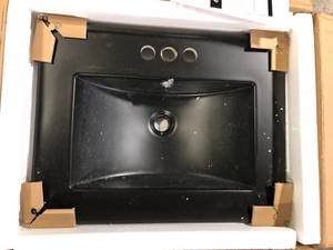 Swiss Madison 24 in. W x 18.5 in. D Ceramic Vanity Top with 4 in. Centerset Faucet Holes in Matte Black   Customer Returns See Pictures