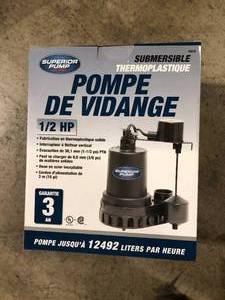 Superior Pump 12 HP Submersible Thermoplastic Sump Pump   Customer Returns See Pictures