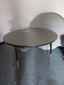 lot 945 image: LAMINATE TOP TABLES WITH HEIGHT ADJUSTABLE LEGS