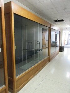 lot 943 image: LARGE OAK DISPLAY CABINET
