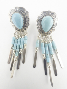 lot 114 image: Quoc Turquoise Southwest Style Turquoise Dream Catcher Sterling Silver Dangle Earrings .