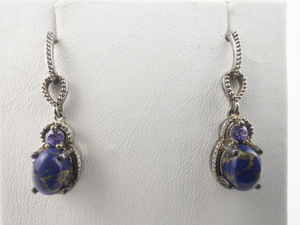 lot 115 image: STS Jewels Mojave Midnight Turquoise With Purple CZ Sterling Silver Dangle Earrings .