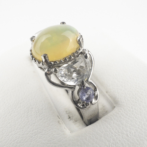 lot 116 image: STS Jewels Ethiopian Opal, Tanzanite, & White Topaz sterling Silver Ring. Size 10.75 - 11.