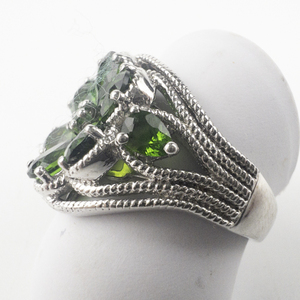 lot 119 image: STS Jewels Gorgeous Russian Diopside Flower Sterling Silver Cocktail Ring.