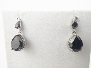 lot 120 image: STS Jewels Thai Black Spinel Rhodolite Garnet sterling Silver Drop Earrings .