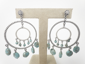 lot 122 image: Massive Boho Turquoise Color Beads Silver Plated Base Metal Dangle Earrings .