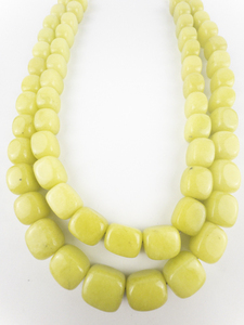 lot 147 image: BARSE Green Serpentine Color Block Sterling Silver Double-Strand Bead Necklace.