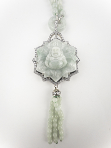 lot 149 image: Aventurine Buddha CZ Accented Sterling Silver Bead Necklace & Enhancer.