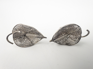 lot 156 image: Filigree Anthurium Flower Sterling Silver Screw-Back Non-Pierced Earrings.