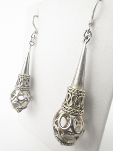 lot 160 image: Ethnic Cone Sterling Silver French Wire Earrings .