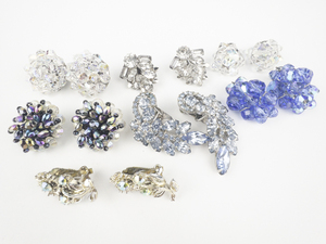 lot 164 image: Group of 7 Bright Beaded & Rhinestone Base Metal Clip-On Earrings .
