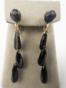 lot 168 image: Black Beaded Base Metal Dangle Clip-On Earrings .