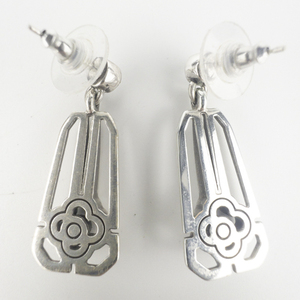 lot 169 image: Open Work Flower Rhinestone Accented Base Metal Dangle Earrings .