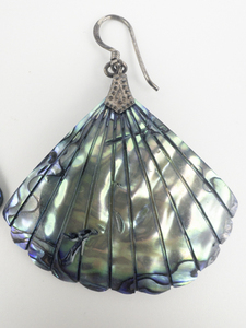 lot 175 image: Abalone Shell sterling Silver French Wire Earrings .