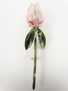 lot 185 image: Pink Long Stem Rose Enamel Brooch .