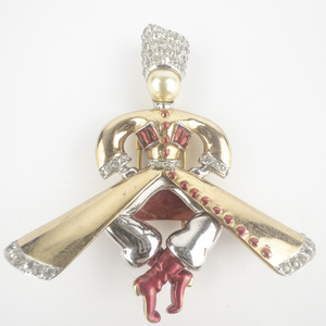 lot 20 image: RARE MARCEL BOUCHER - (Phrygian cap Series) 1940S Red Enamel Dancing Cossack Base Metal Brooch.
