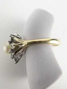 lot 223 image: Pearl & CZ Accented Flower Yellow Plated 18K Gold Filled Ring. Size 4.75 - 5.