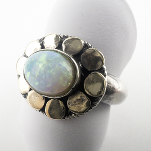 lot 230 image: Opal Two-Tone Flower Sterling Silver Ring. Size 7.25 - 7.5.