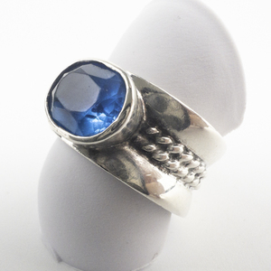 lot 232 image: Chapal-Zenray Oval Cut Blue Topaz () Wide Sterling Silver Ring. Size 7.5 - 7.75.