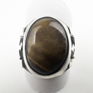 lot 245 image: Rafel Melendez Oval Tiger Eye Sterling Silver Ring. Size 7.75 - 8.