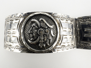 lot 269 image: Mexico Aztec Sterling Silver Panel Bracelet.