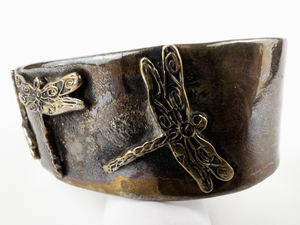 lot 288 image: Unique Three Textured Dragonfly Copper Cuff Bracelet.