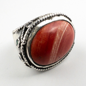 lot 257 image: Stunning Hand Fabricated Bright Color Sardonyx With Emerald & Sapphire Accents Accented Sterling Silver Statement Ring. Size 5.75 - 6.