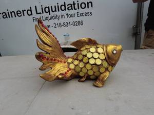 lot 4 image: Decorative Gold Fish Tabletop Sculpture with Jewel Accents