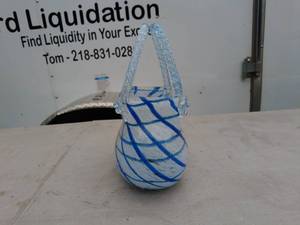 lot 12 image: Blue and White Swirl Handblown Glass Basket