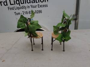 lot 18 image: Vintage Wicker Miniature Chairs with Artificial Ivy Decoration - Set of 2