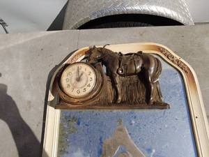 lot 45 image: Vintage Mirror with Horse and Clock Decor
