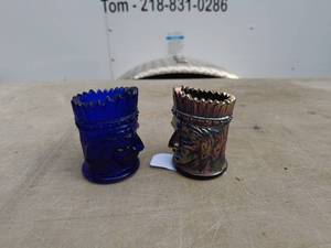 lot 64 image: Pair of Vintage Face-Shaped Glass Cups
