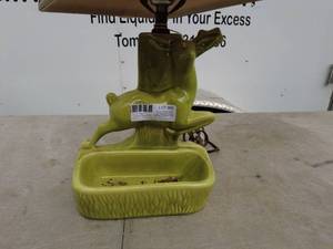 lot 80 image: Vintage Green Ceramic Deer Lamp with Shade