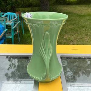 lot 357 image: Vintage Green Ceramic Double-Handled Vase