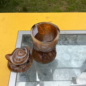 lot 360 image: Vintage Onyx Carved Owl Jar