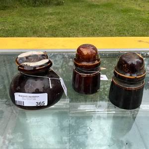 lot 365 image: Lot of 3 Ceramic Vintage Dark Brown Insulators