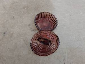 lot 210 image: Vintage Glass Basket with Handle and Lidded Swirl Dish Set